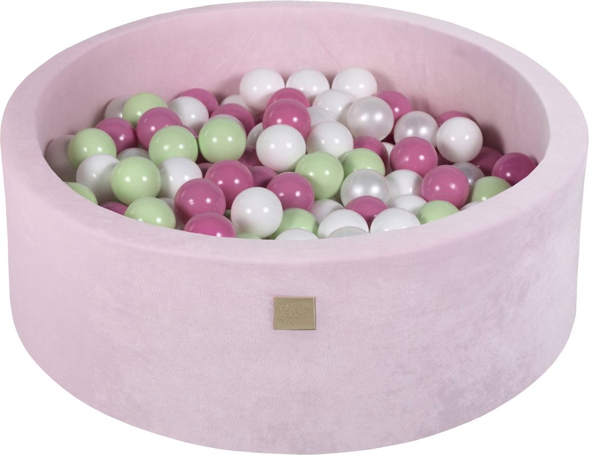 Ronde ballenbak VELVET 90x30 - Poeder Roze incl 200 ballen - Licht Roze, Licht Groen, Wit, Wit Pearl |  je.nl